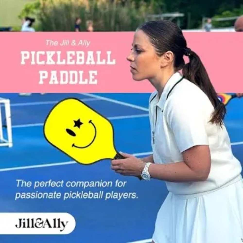 Jill & Ally Smiley Face Double-Sided Pickleball Paddle Yellow 1-Pc . B1 - Picture 2 of 2